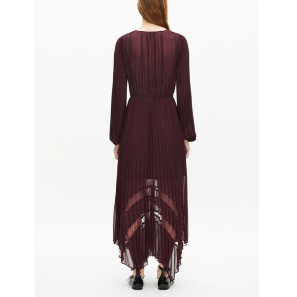 The Kooples Long Pleated Dress Women’s Size 1 US 4 Burgundy Formal Elegant Chic - Picture 2 of 8